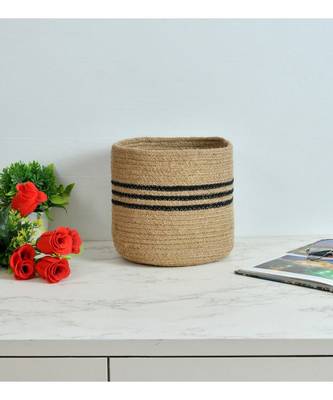 Jute Basket, Black Circle, Small, 6 Inches, Pack of 1 1