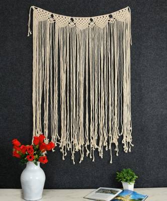 Macrame Backdrop Wall Hanging Curtain, Top Design, Broad, 35x45 Inches, Off-White 1