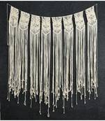 Macrame Backdrop Leaf pattern Wall Hanging Curtain, Top Design, Broad, 49x53 Inches, Off-White