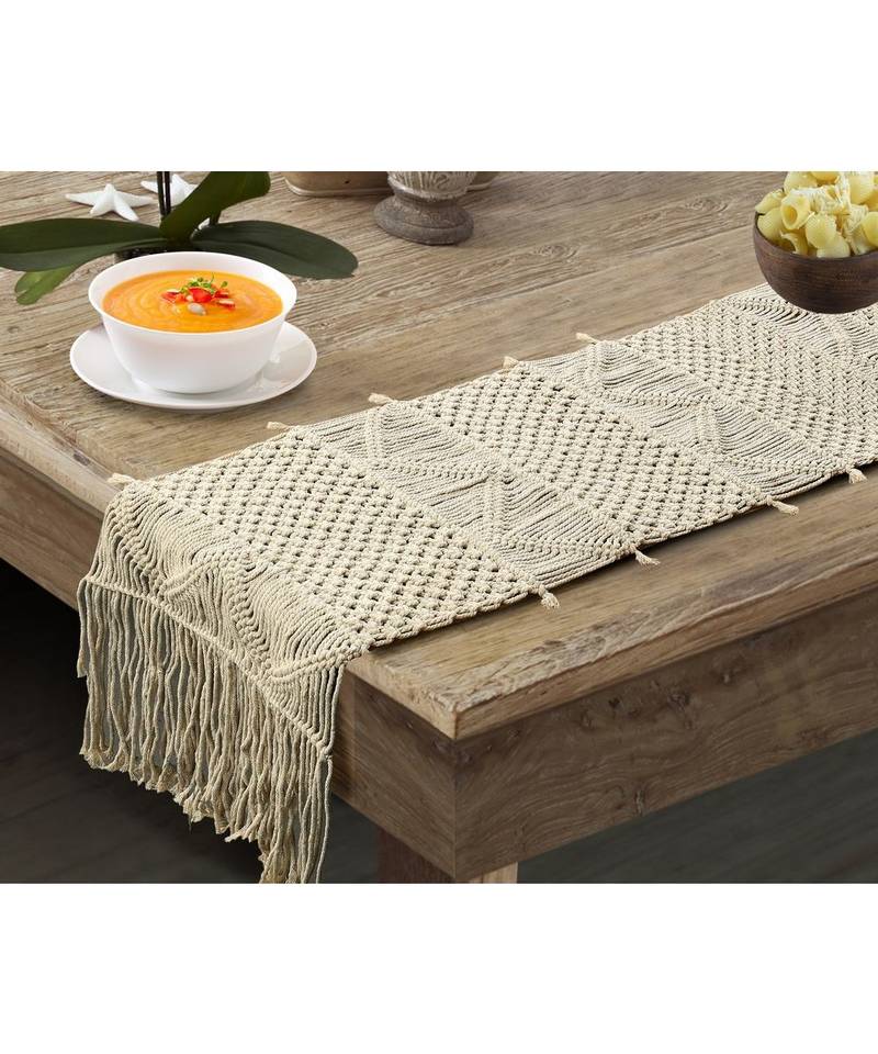 Dining Table Runner | Macrame | White | 14x84 | Design 2