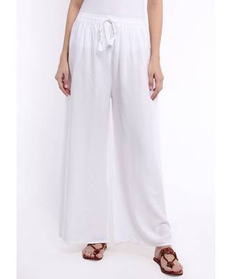 Women's Solid Rayon White Palazzo 2