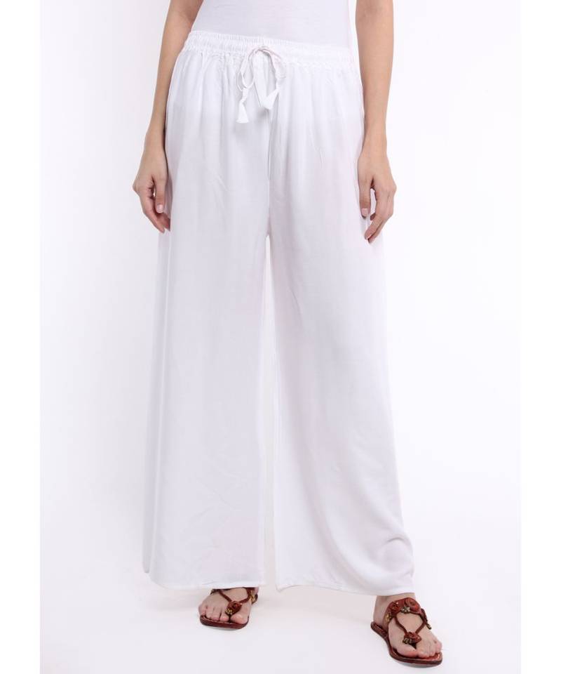 Women's Solid Rayon White Palazzo