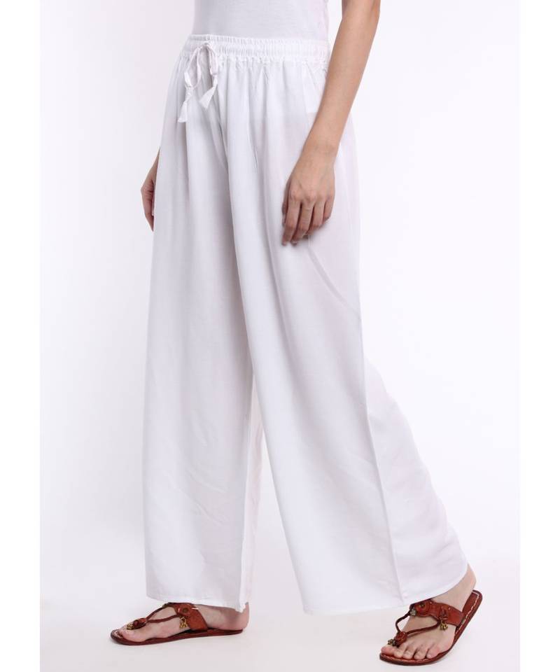 Women's Solid Rayon White Palazzo