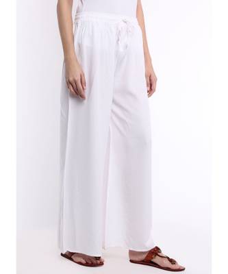 Women's Solid Rayon White Palazzo 4