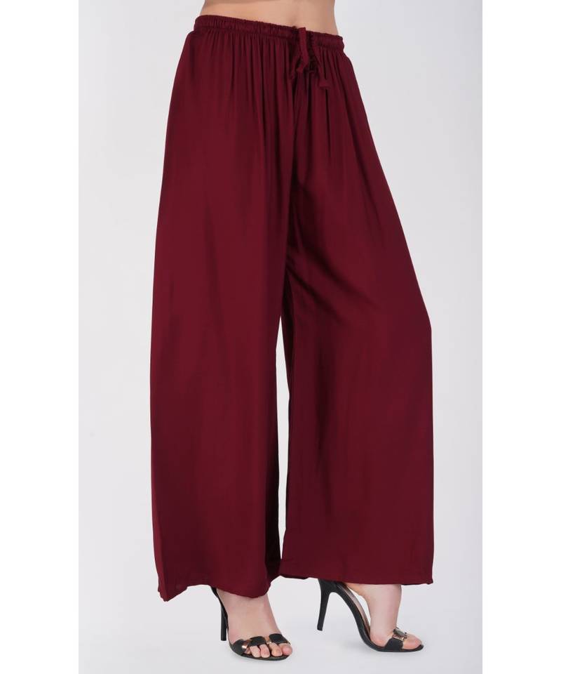 Women's Solid Rayon Maroon Palazzo