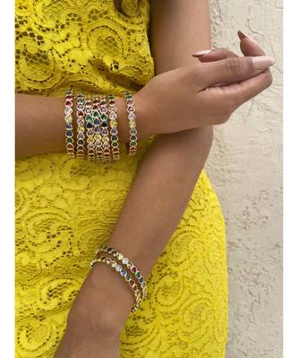 Yellow Gold Plated Multi Colour Crystal Loved Up Bangle 1