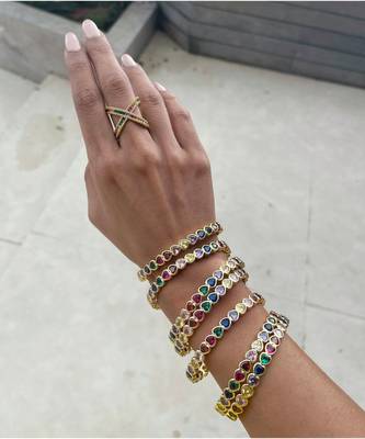 Yellow Gold Plated Multi Colour Crystal Loved Up Bangle 2