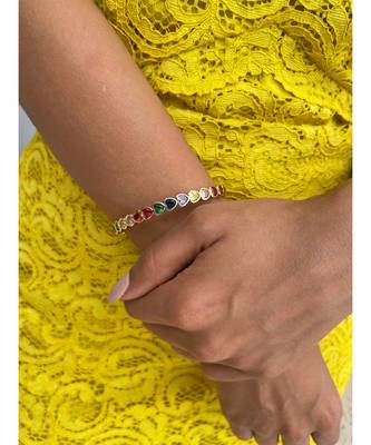 Yellow Gold Plated Multi Colour Crystal Loved Up Bangle 3