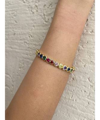 Yellow Gold Plated Multi Colour Crystal Loved Up Bangle 4