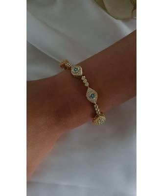 Yellow Gold Plated Turquoise Crystal Evil Eye Emira Bracelet 1