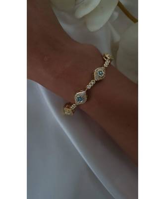 Yellow Gold Plated Turquoise Crystal Evil Eye Emira Bracelet 2
