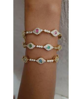 Yellow Gold Plated Turquoise Crystal Evil Eye Emira Bracelet 3