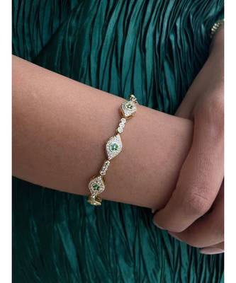 Yellow Gold Plated Green Crystal Evil Eye Emira Bracelet 2