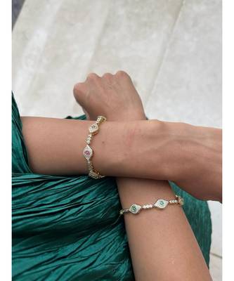 Yellow Gold Plated Green Crystal Evil Eye Emira Bracelet 4