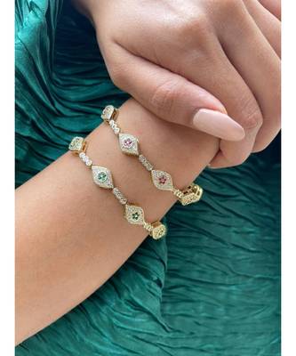 Yellow Gold Plated Green Crystal Evil Eye Emira Bracelet 5