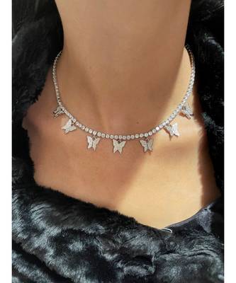 White Gold Plated Camila Butterfly  Crystal Necklace 1