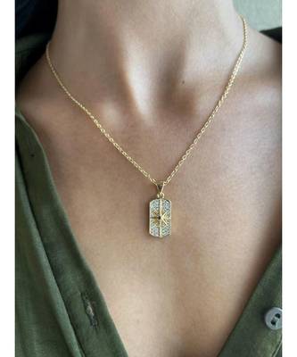 Yellow Gold Plated Vasu Star Crystal Necklace 2