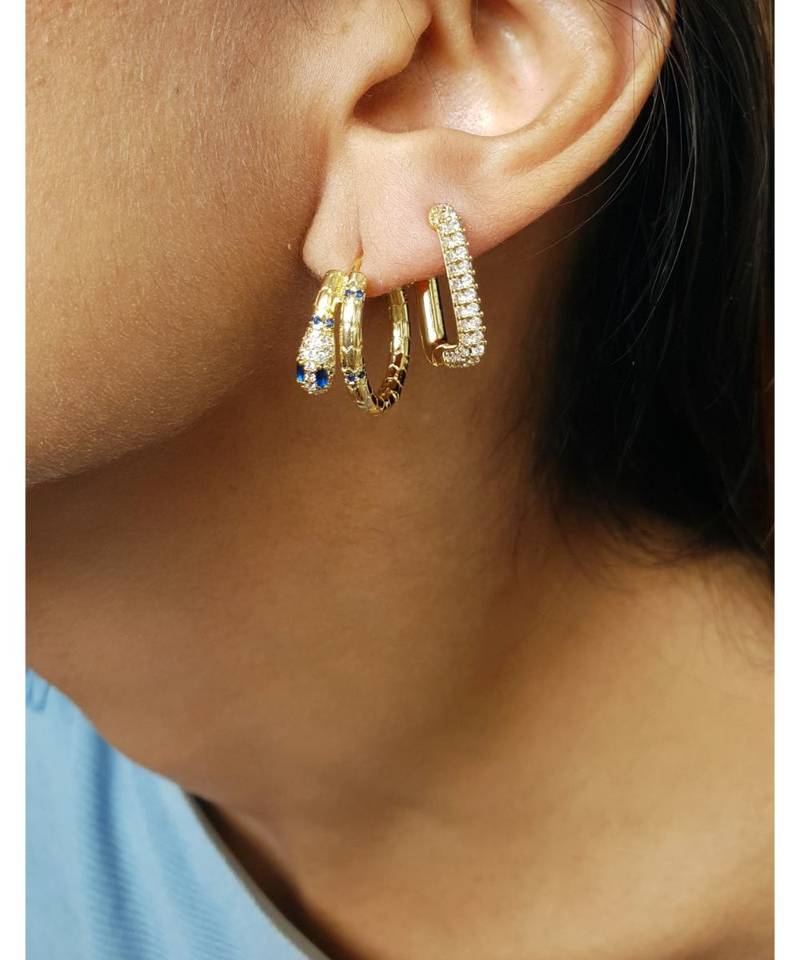 yellow Gold Plated Lucifer Snake White & Blue Crystal Earrings