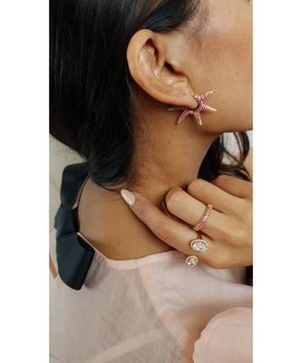 White Gold Plated Sitara Hot Pink Crystal Earrings 1