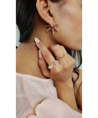 White Gold Plated Sitara Hot Pink Crystal Earrings 2