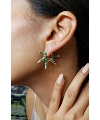 White Gold Plated Sitara Green Crystal Earrings 1