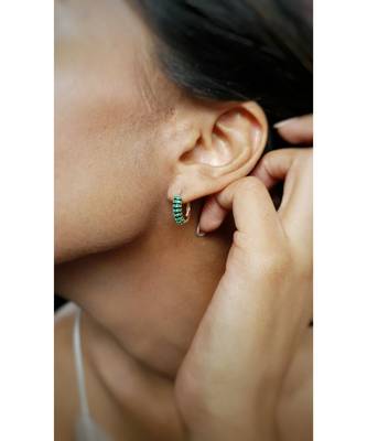 Yellow Gold Plated Sydney Emerald Green Crystal Huggies 1