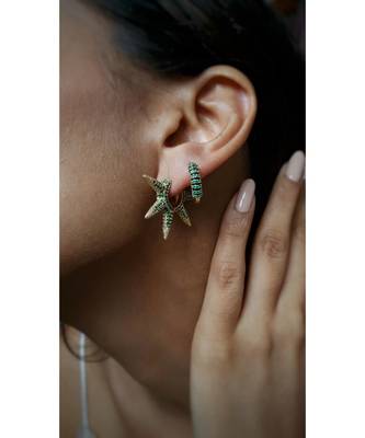 Yellow Gold Plated Sydney Emerald Green Crystal Huggies 3