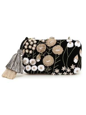 Anekaant Gaud Black & Beige Floral Embellished Velvet Clutch 1