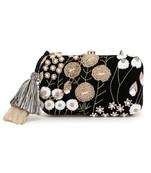 Anekaant Gaud Black & Beige Floral Embellished Velvet Clutch