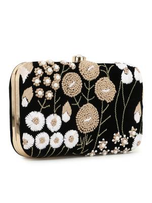 Anekaant Gaud Black & Beige Floral Embellished Velvet Clutch 2