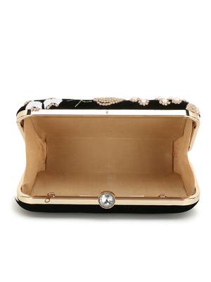 Anekaant Gaud Black & Beige Floral Embellished Velvet Clutch 4