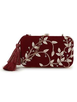 Anekaant Gaud Wine & Gold Embellished Velvet Clutch 1