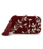 Anekaant Gaud Wine & Gold Embellished Velvet Clutch
