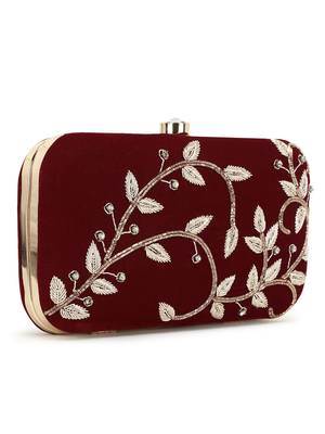 Anekaant Gaud Wine & Gold Embellished Velvet Clutch 2