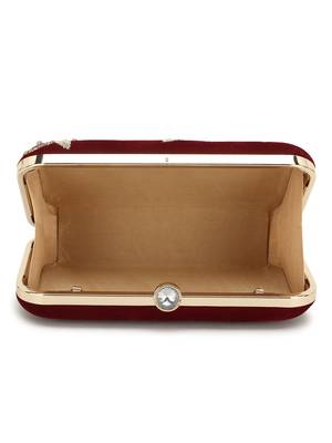 Anekaant Gaud Wine & Gold Embellished Velvet Clutch 4