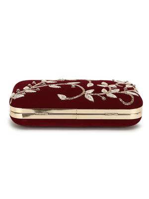 Anekaant Gaud Wine & Gold Embellished Velvet Clutch 5