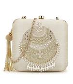 Vista Off White & Gold Embellished Faux Silk Clutch