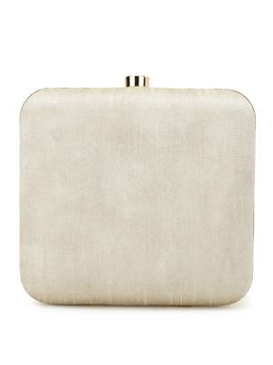 Vista Off White & Gold Embellished Faux Silk Clutch 3