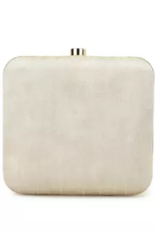 Vista Off White & Gold Embellished Faux Silk Clutch