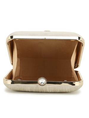 Vista Off White & Gold Embellished Faux Silk Clutch 4