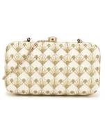 Anekaant Hue White & Gold Embroidered Faux Silk Clutch