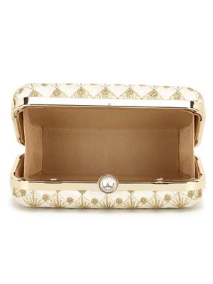 Anekaant Hue White & Gold Embroidered Faux Silk Clutch 4