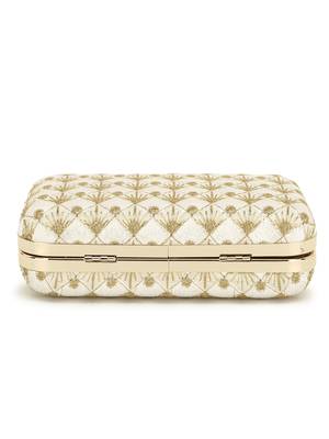 Anekaant Hue White & Gold Embroidered Faux Silk Clutch 5