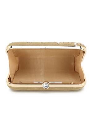Anekaant Adorn Beige & White Botanical Embellished Faux Silk Clutch 4