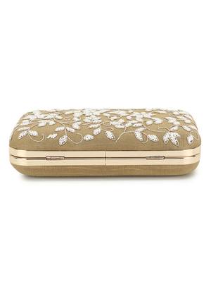Anekaant Adorn Beige & White Botanical Embellished Faux Silk Clutch 5