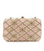 Anekaant Adorn Pastel Pink & Gold Embellished Faux Silk Clutch