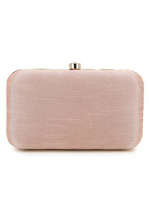 Anekaant Adorn Pastel Pink & Gold Embellished Faux Silk Clutch 3