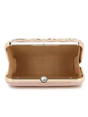 Anekaant Adorn Pastel Pink & Gold Embellished Faux Silk Clutch 4