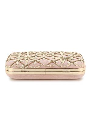 Anekaant Adorn Pastel Pink & Gold Embellished Faux Silk Clutch 5