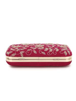 Anekaant Adorn Magenta & Gold Botanical Embellished Velvet Clutch 5